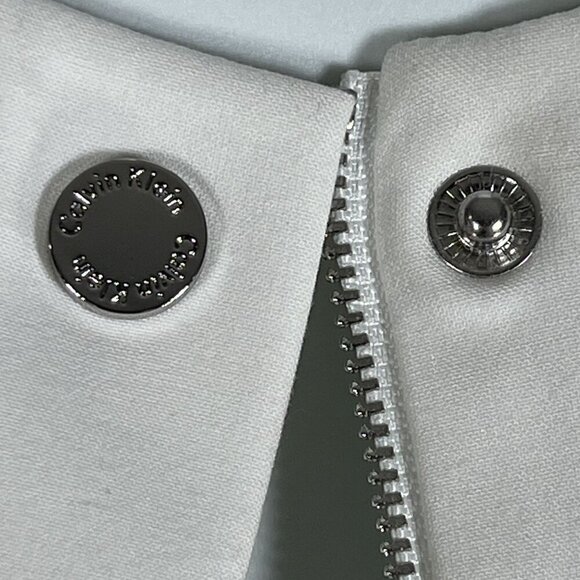 Calvin Klein NEW Women 14 White Collarless Zip Front Long Blazer Jacket Timeless - Picture 6 of 16